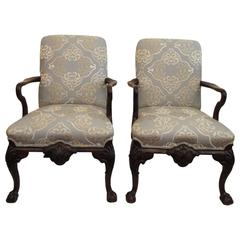18th C English Queen Anne Mahogany Chairs with New Upholstery