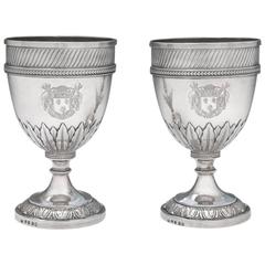 Fine Pair of George III Antique English Silver Goblets
