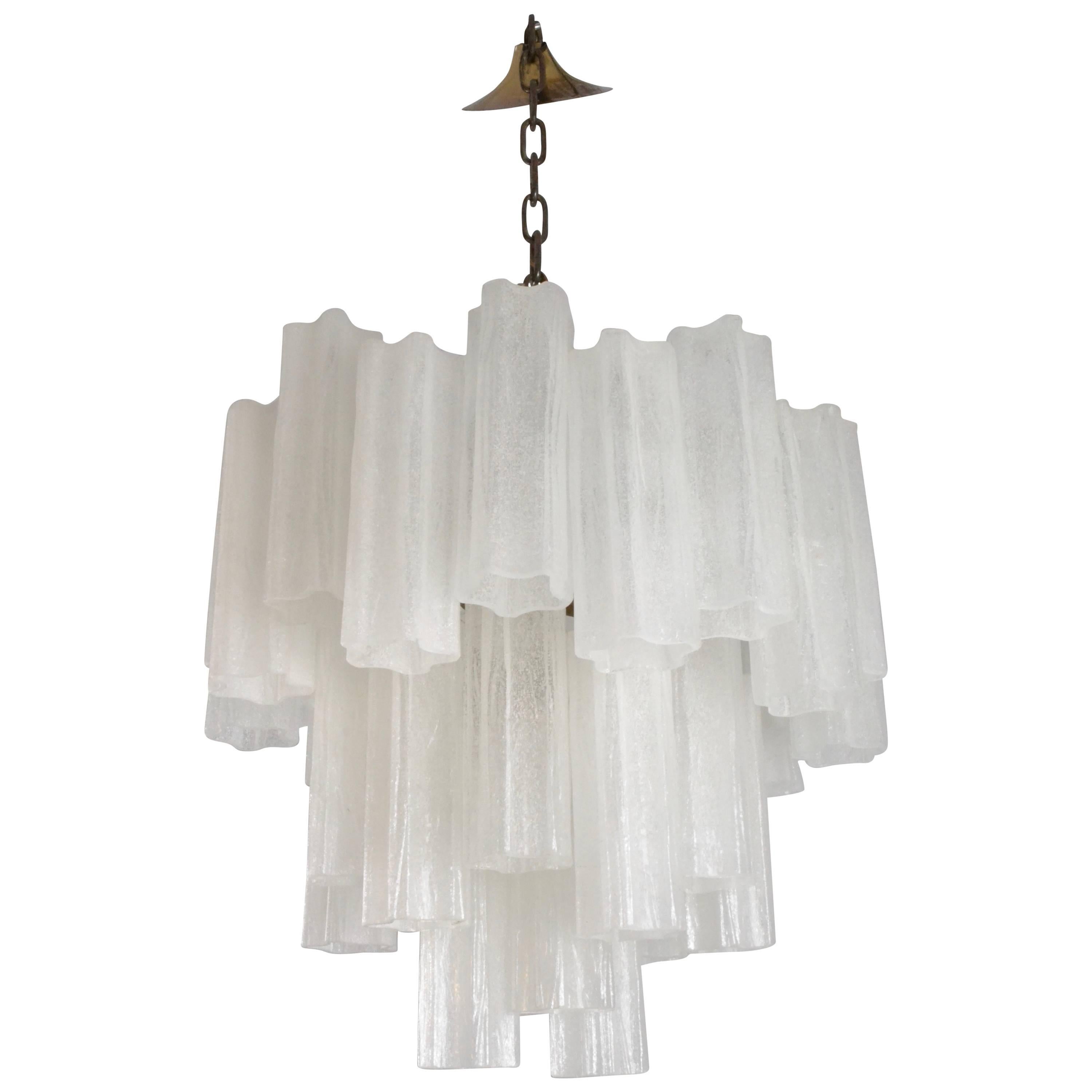 Rare Frosted Tronchi Tube Chandelier, Italy, circa 1970s