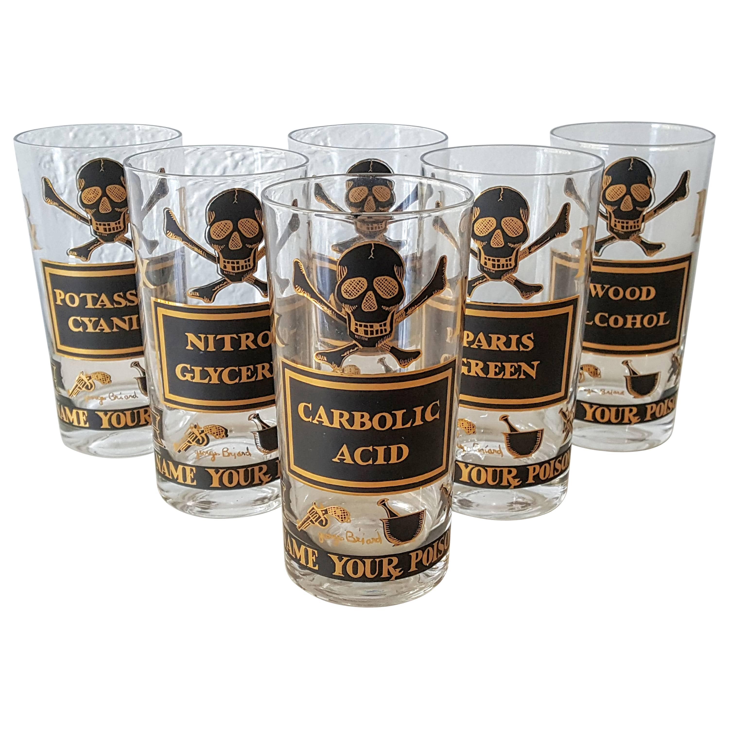 Set of Eight Vintage 22-carat Gold "Name Your Poison" Highball Glasses
