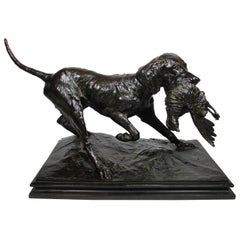 Emil Wünsche Hunting Sculpture of a Hound and Pheasant Prey