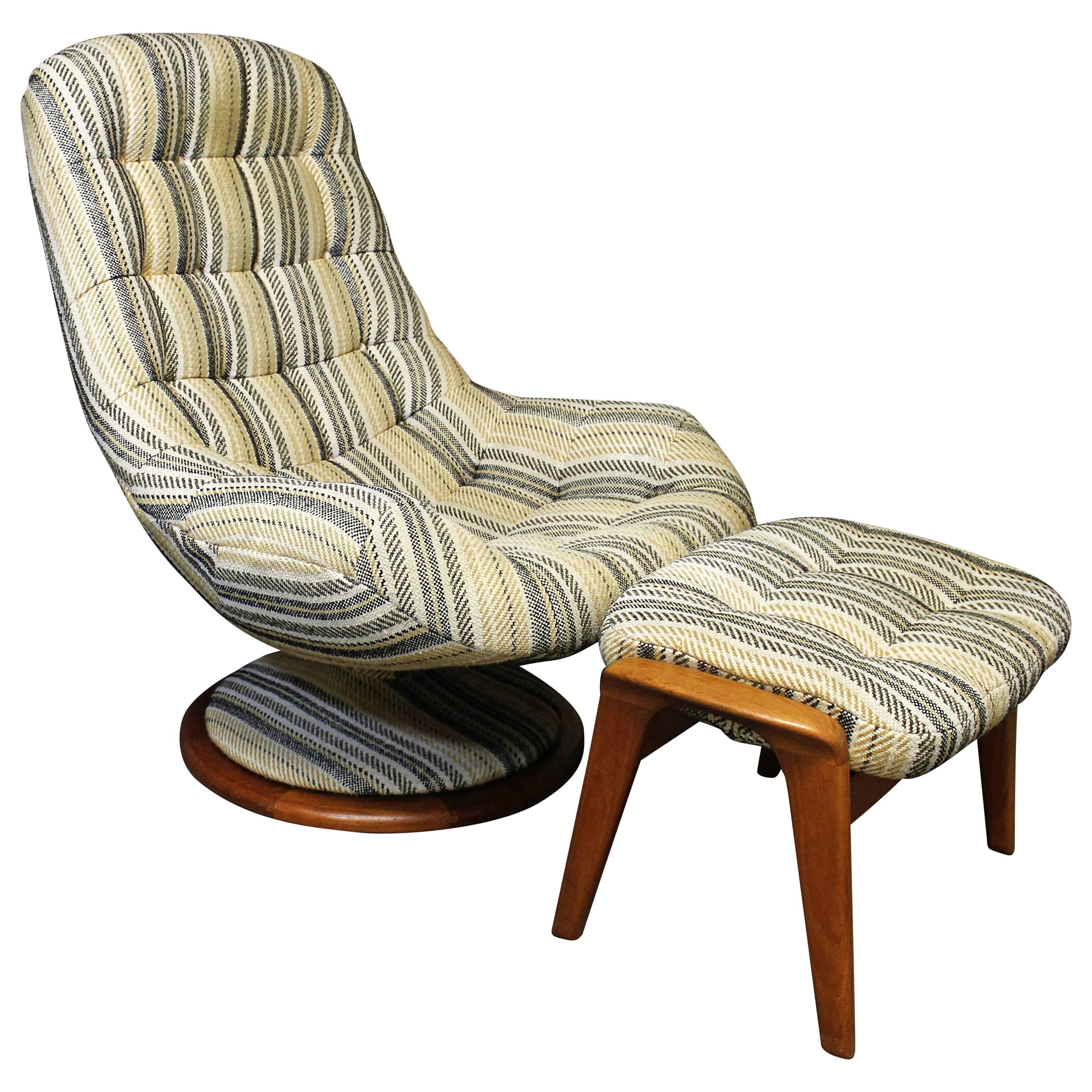 R. Huber Danish Modern Style Teak Swivel Lounge Chair and Ottoman