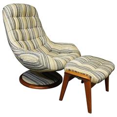 R. Huber Danish Modern Style Teak Swivel Lounge Chair and Ottoman