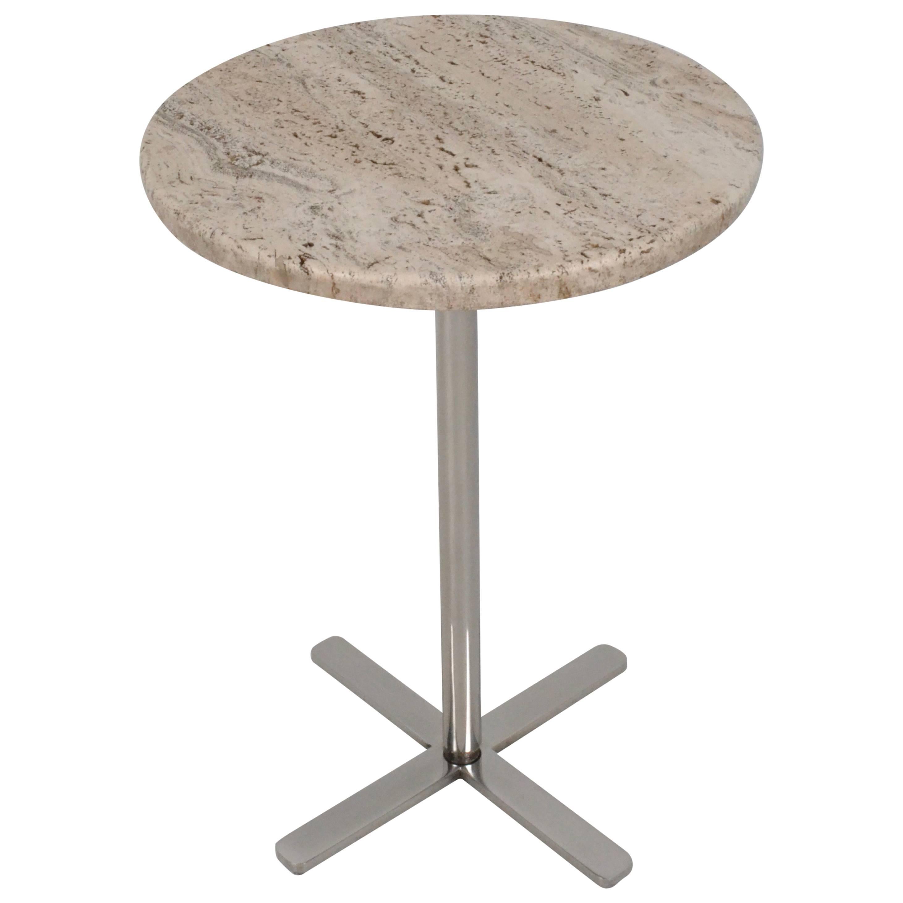 Travertine Marble and Chrome Drinks Table, circa 1970s