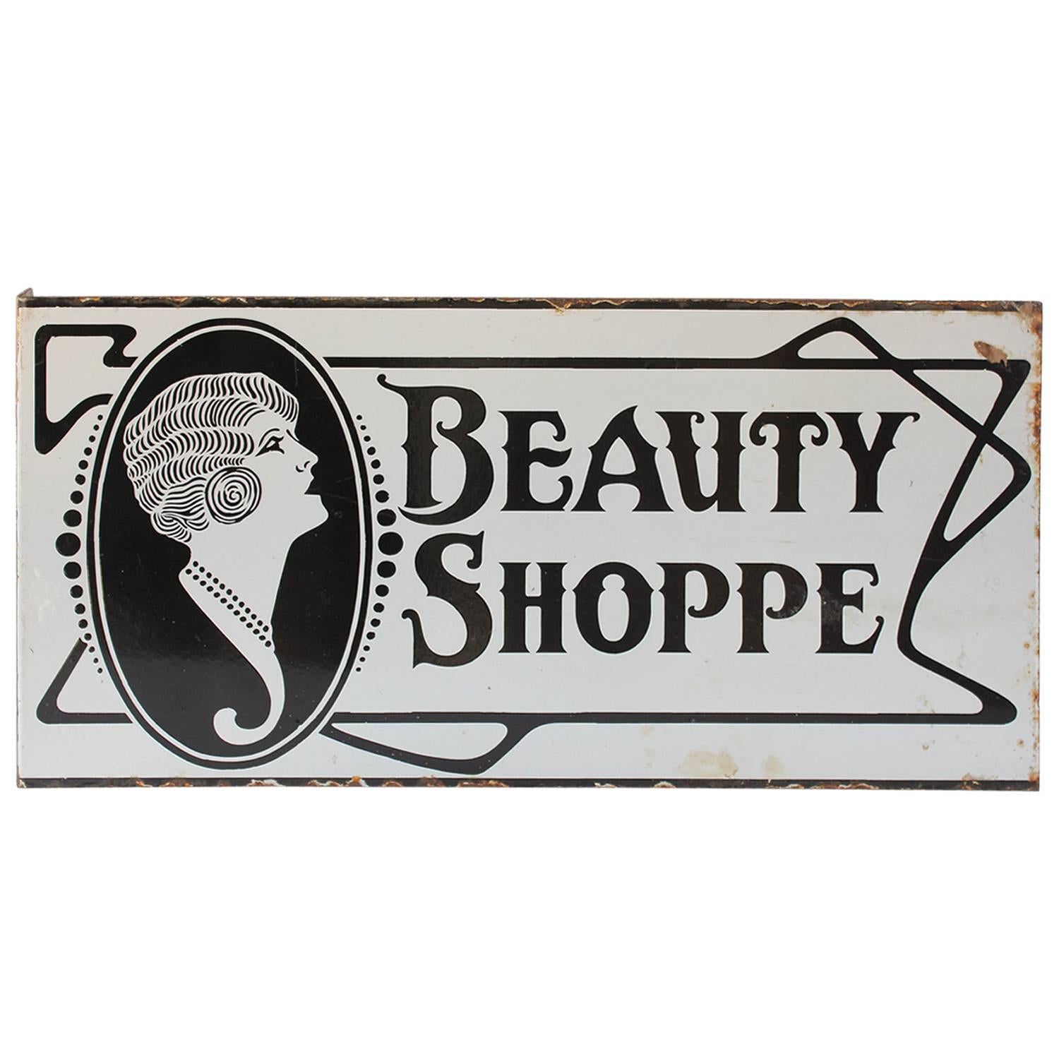 1920s Double Sided Porcelain Beauty Shoppe Sign For Sale