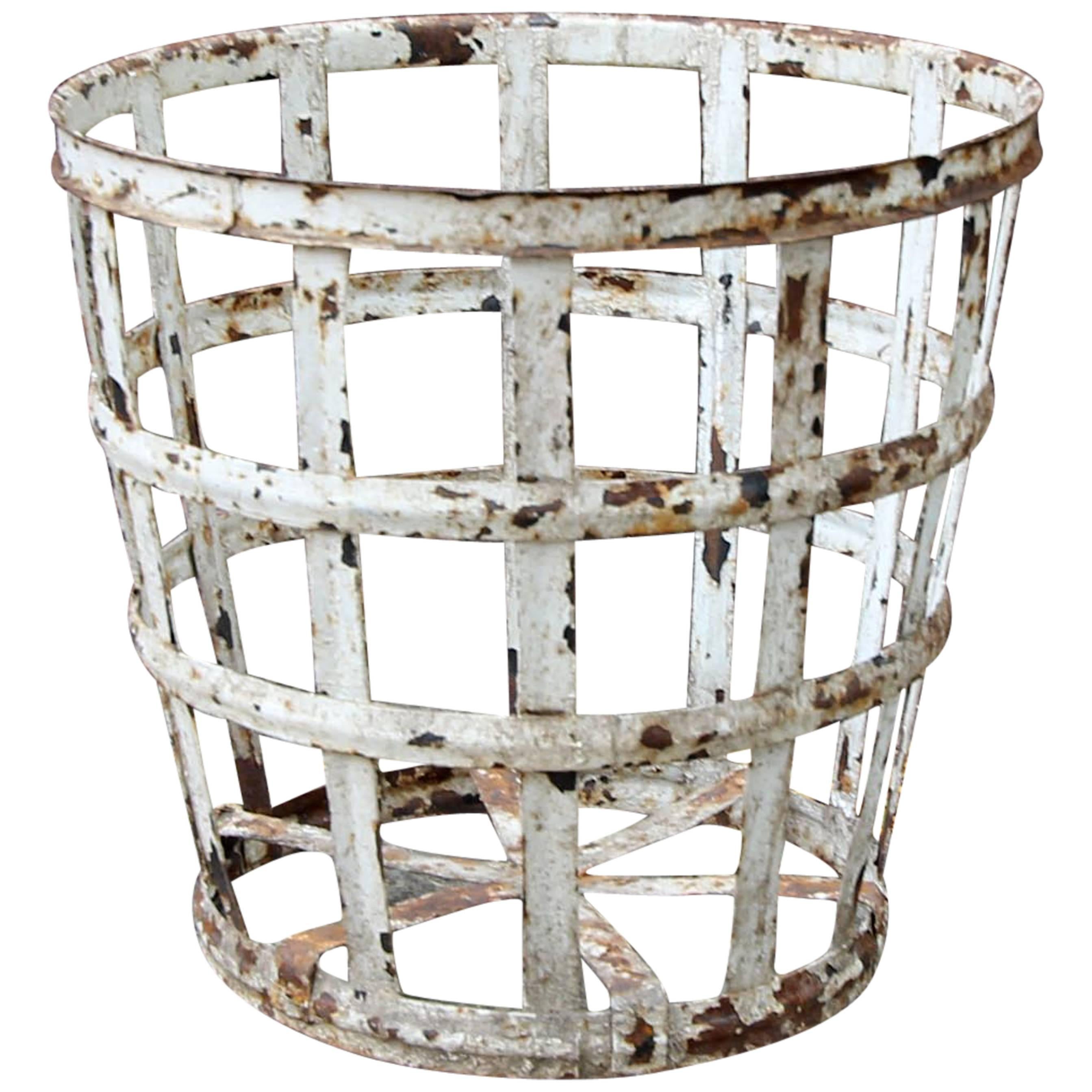 Large Painted Iron Basket, American, Early 20th Century For Sale