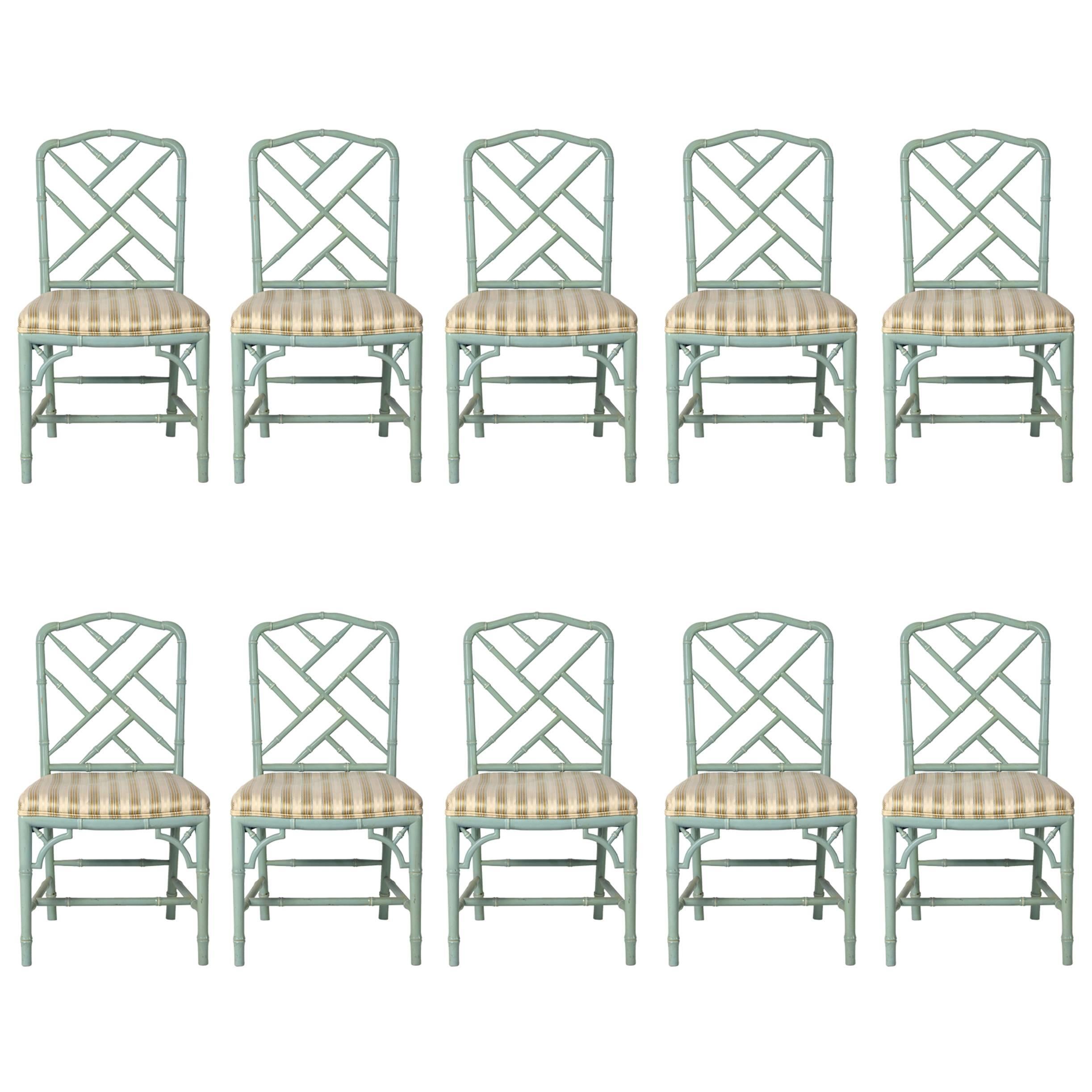 Set of Ten Faux Bamboo Chinese Chippendale Dining Chairs