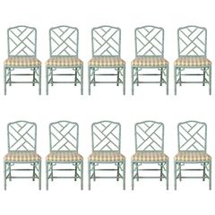 Set of Ten Faux Bamboo Chinese Chippendale Dining Chairs Set of Ten Faux Bamboo Chinese Chippendale Dining Chairs