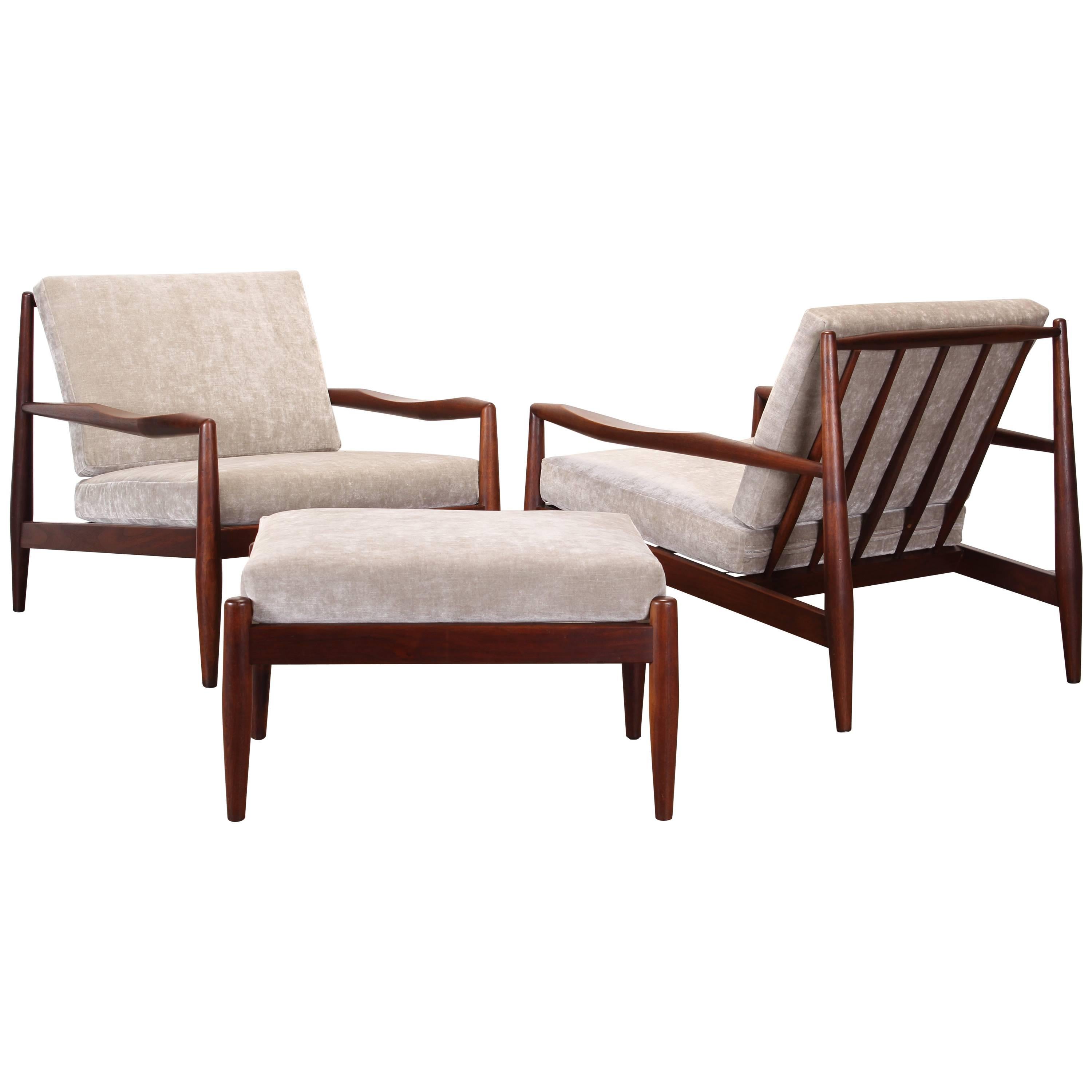 Pair of Adrian Pearsall Lounge Chairs and Ottoman, 1960s