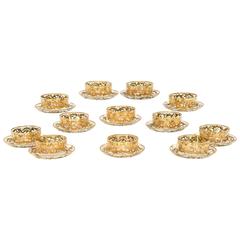 Set of 12 Baccarat Handblown Crystal Bowls & Underplates with Raised Paste Gold