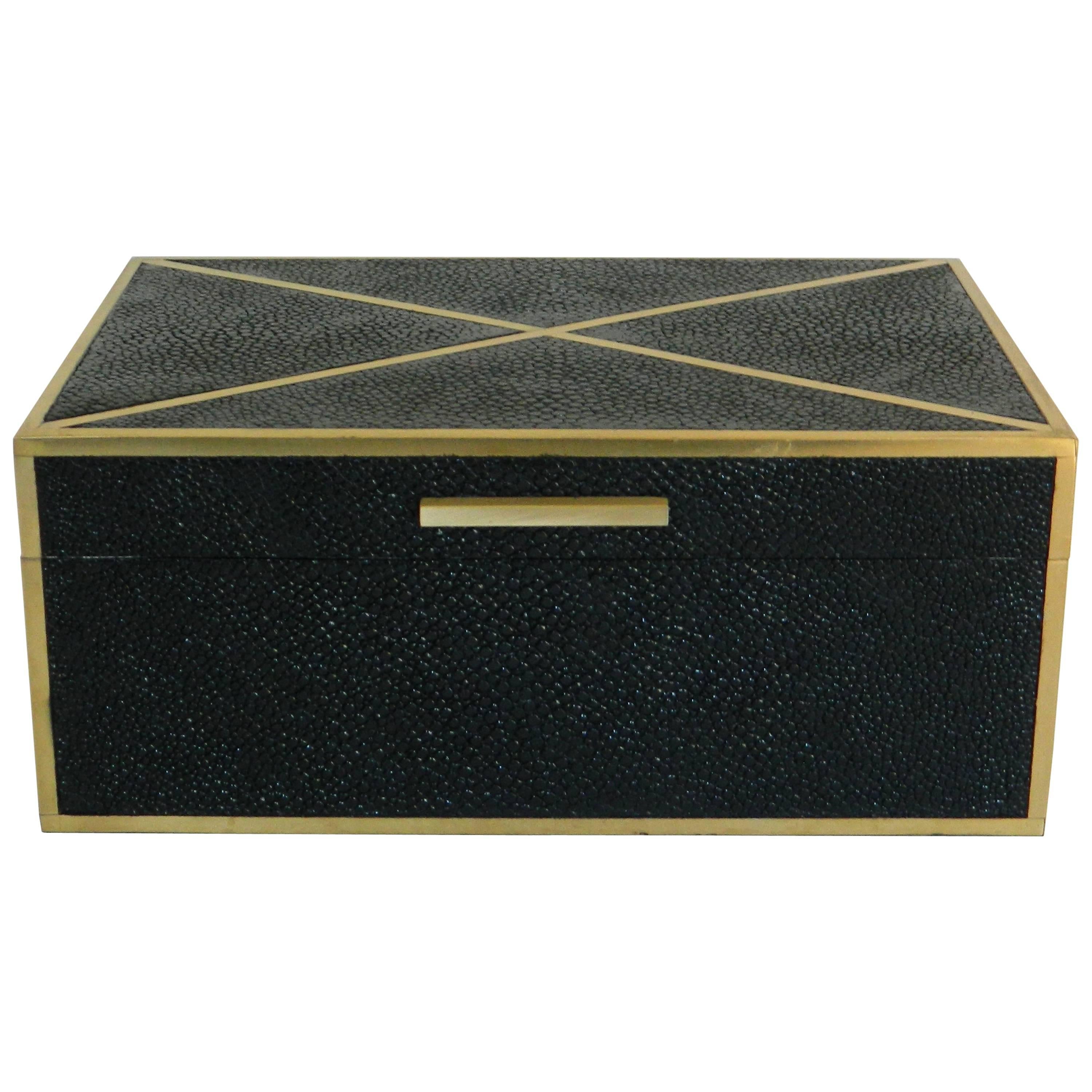 Shagreen Box with Brass Inlay For Sale