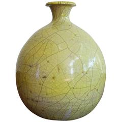 1950s Crackle Glaze Ceramic Vase by California Artist Jim Davis