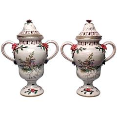 Pair of Large Veuve Perrin French Faience Majolica Lidded Urns or Vases 4