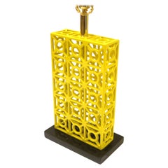 1970s Striking Yellow Powder Coated Iron Cage Style Table Lamp
