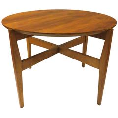 American Mid-Century Walnut Round Cocktail/Coffee Table X Base