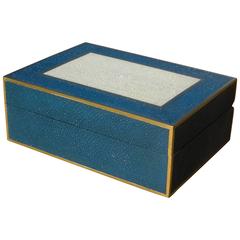 Blue and Natural Shagreen Box with Brass Inlay