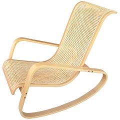 Canne Luigi Crassevig:: fauteuil à bascule en bois courbé:: signé et marqué