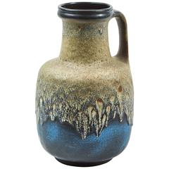 Abstract Vase in White and Blue with Handle