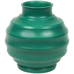 Vintage 1930s Art Deco Jade Green Football Vase by Keith Murray for Wedgewood 