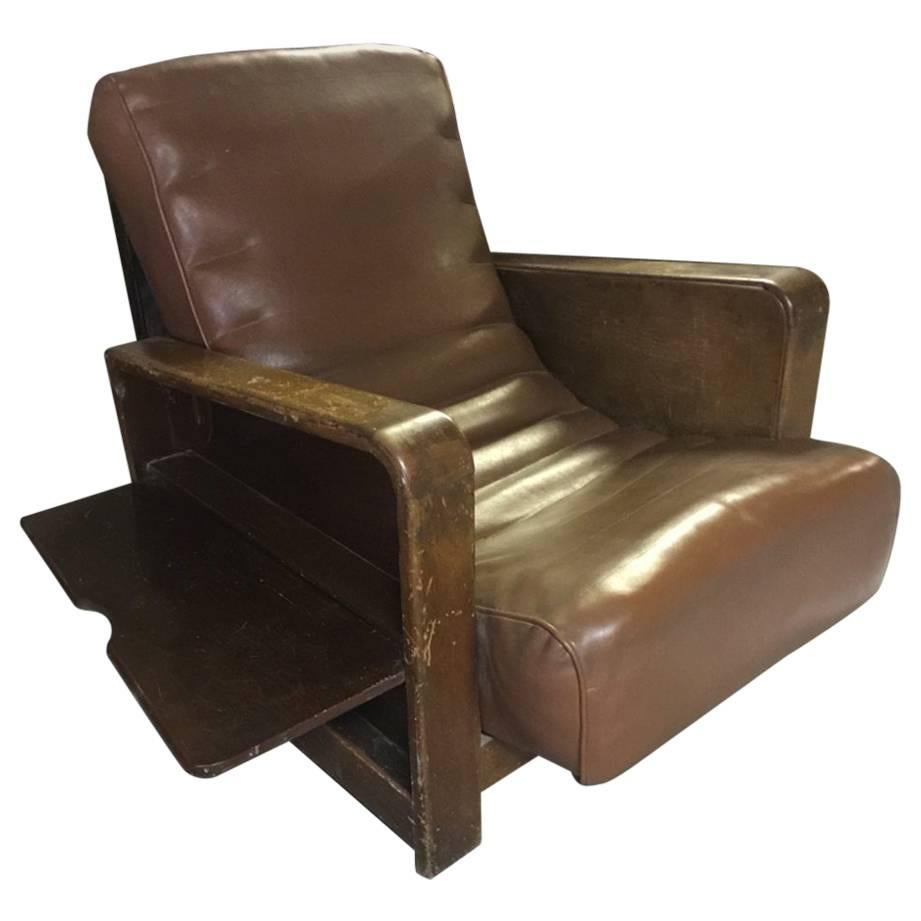 British Lounge Chair with Magazine Storage and Fold Out Sidetable