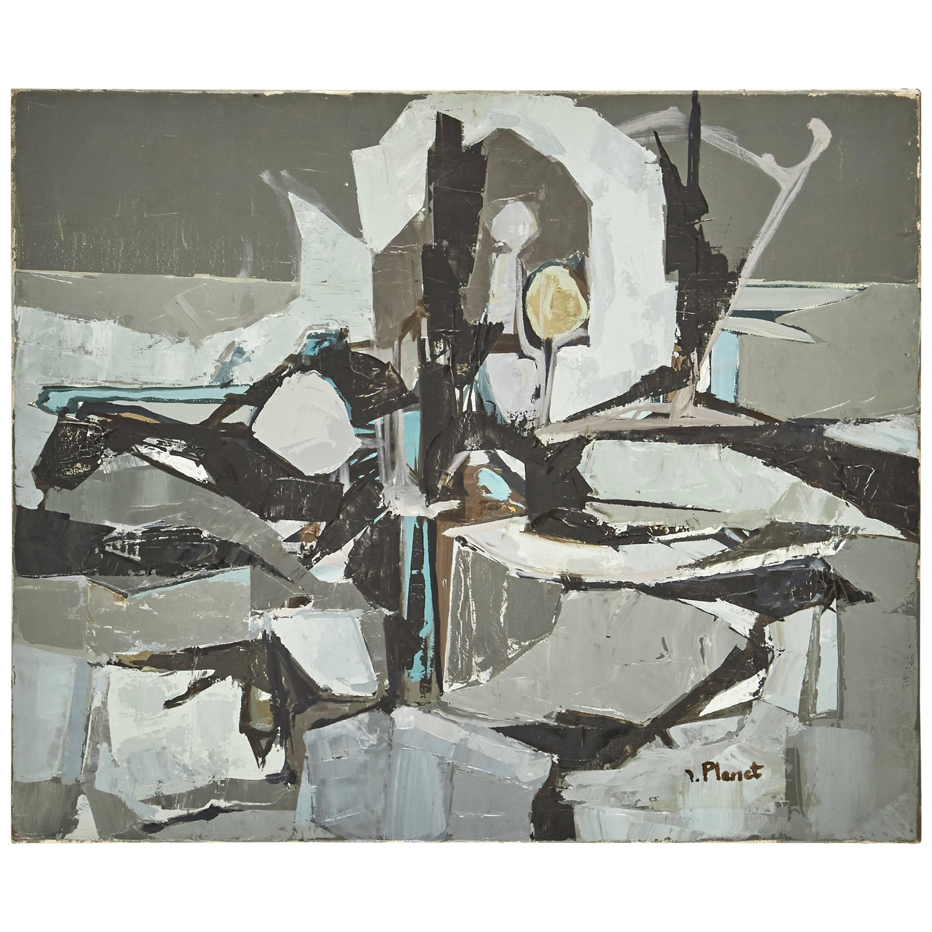 Gray Abstract Painting by Artist Planet Circa 1960 France