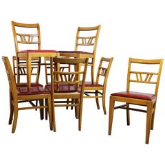 Vintage Mid-Century Light Mahogany Dining Chairs Set of Eight