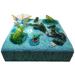 Beautiful Murano Glass and Mosaic Sculpture with Frogs