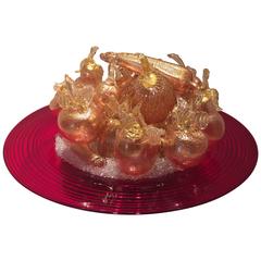 Late of 20th Century Murano Glass Centerpiece with Blown Glass Fruits