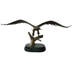 Eagle Bronze Sculpture Mounted on Green Marble Base