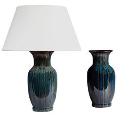 Pair of Blue Glaze Pottery Vases