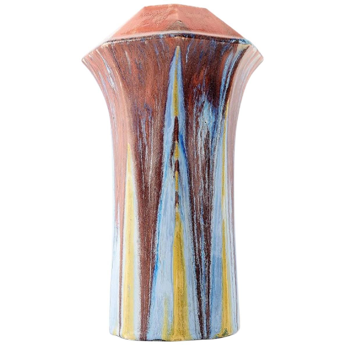 French Ceramic Vase, circa 1930s Beautiful Polychrome Glaze For Sale