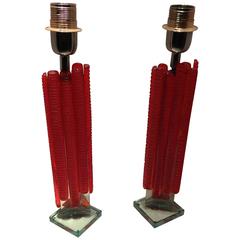 Second Half of the 20th Century Couple of Murano Glass Lamps