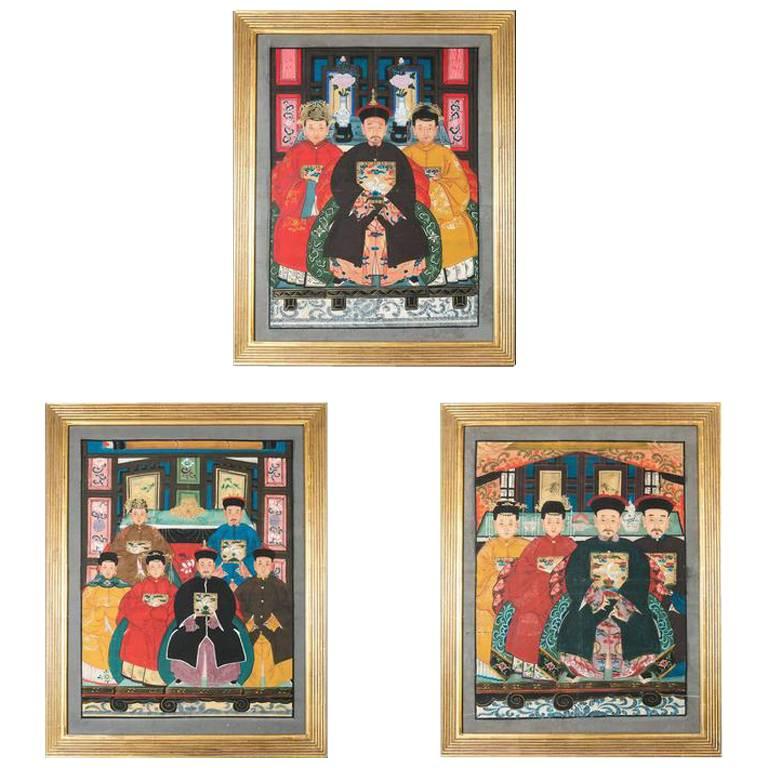 Set of Three Chinese Ancestor Paintings