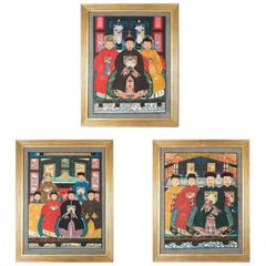 Antique Set of Three Chinese Ancestor Paintings