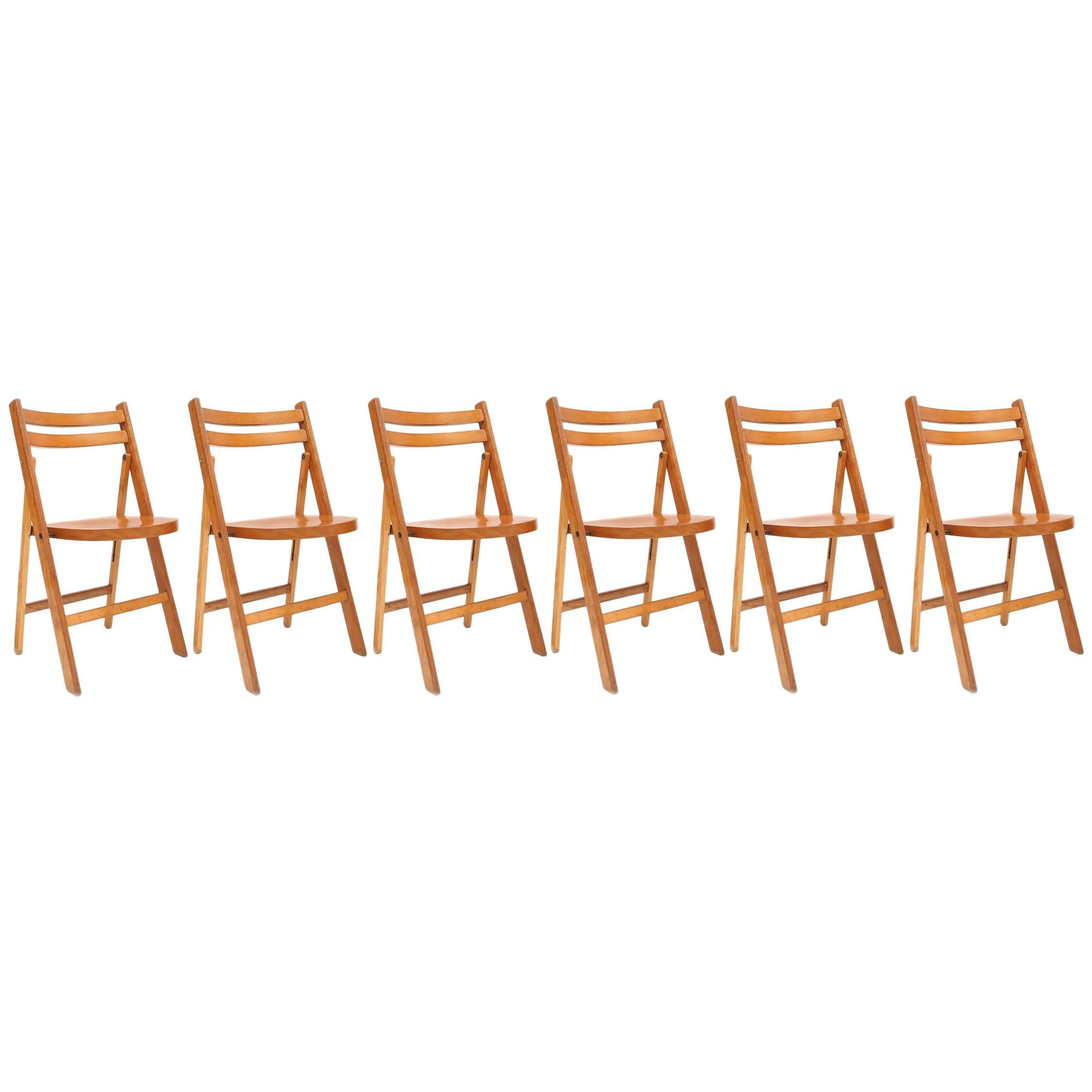 Mid-century modern vintage wooden stackable folding chairs