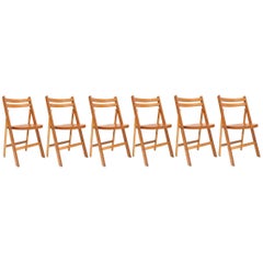 Mid-century modern vintage wooden stackable folding chairs