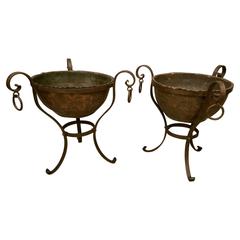 Pair of 19th Century Copper Planters on Iron Stands