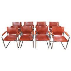 Set of Eight Italian Mateo Grassi Leather Dining Chairs Mid-Century Modern