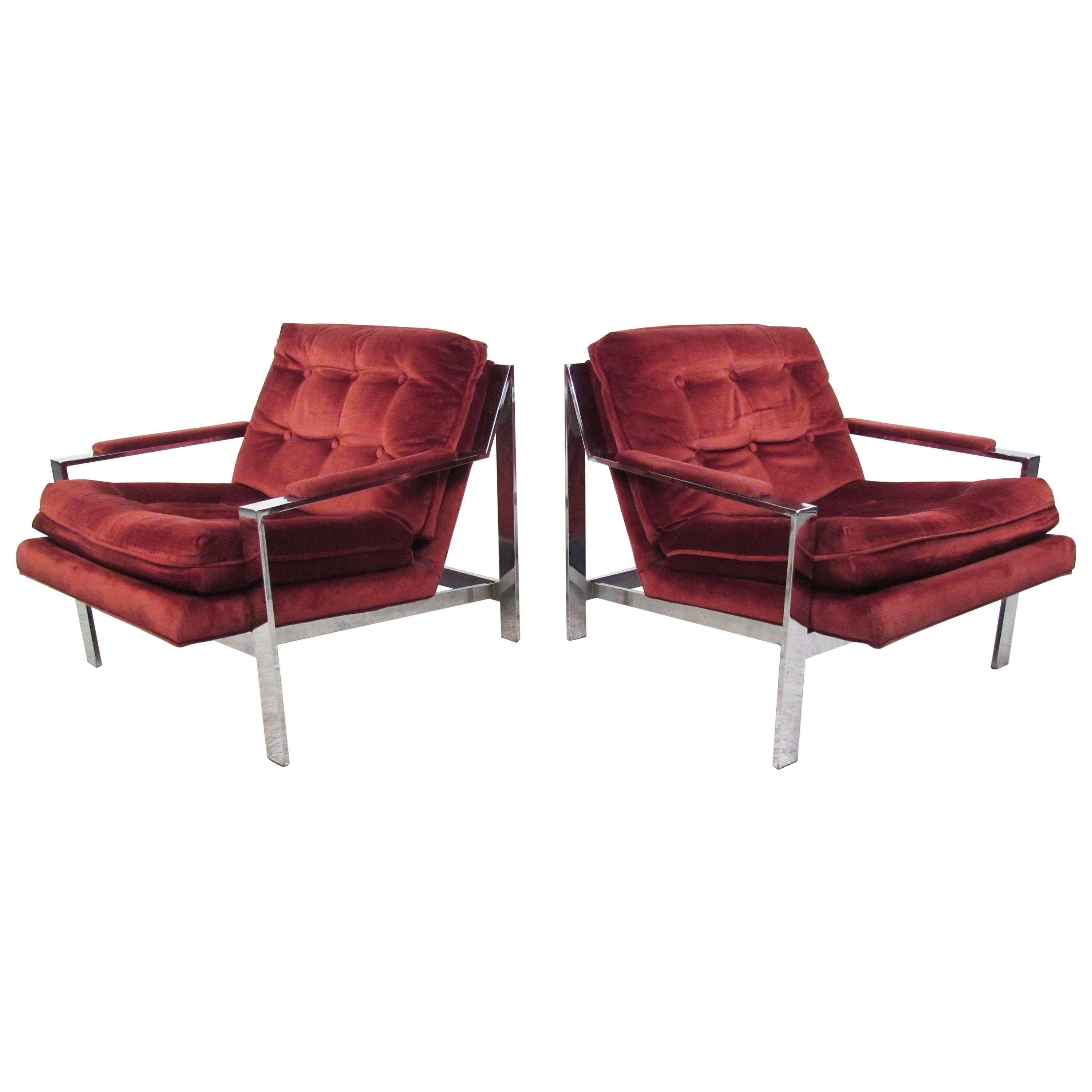 Pair Cy Mann Style Chrome Lounge Chairs