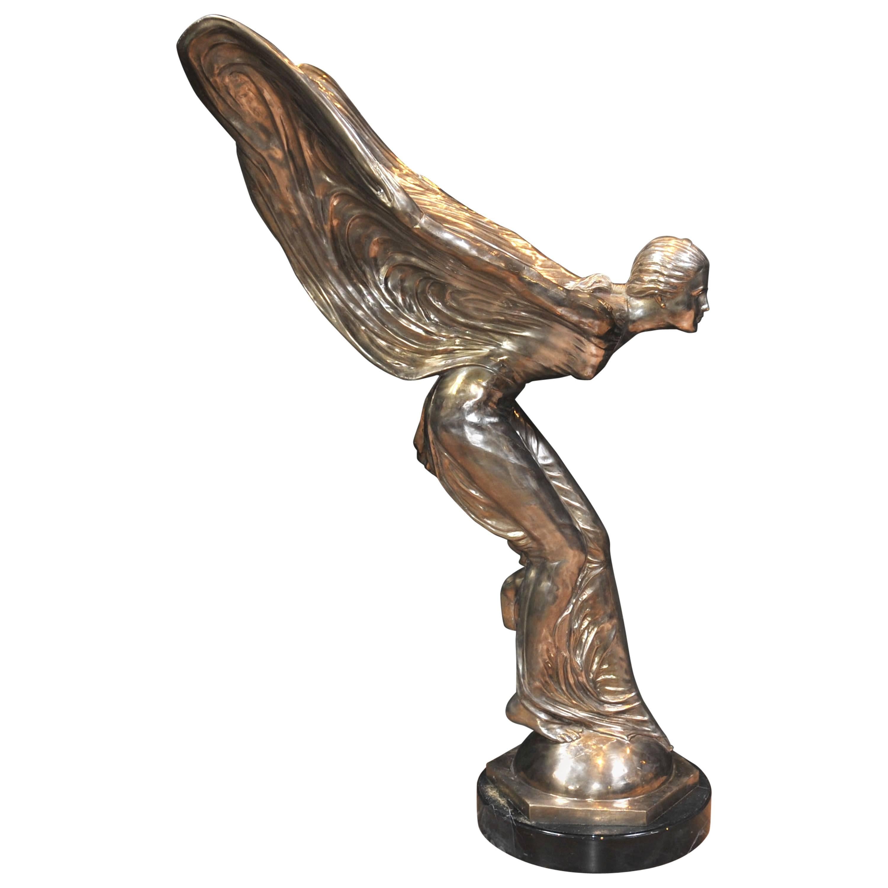 Extra Large Silver Bronze Flying Lady Art Nouveau Statue Charles Sykes For Sale