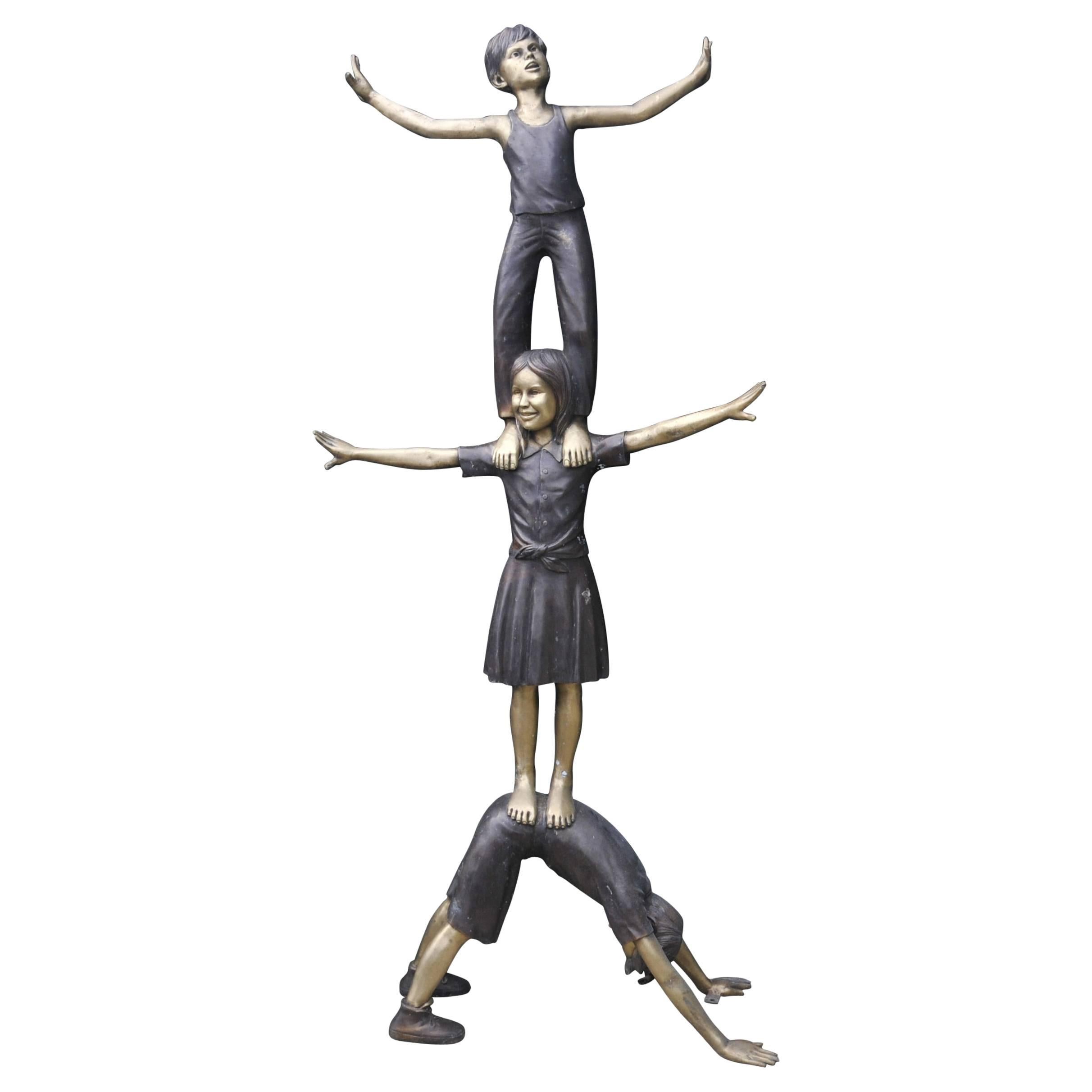 Extra Large Lifesize Bronze Statue Three Children Acrobatics Garden Sculpture
