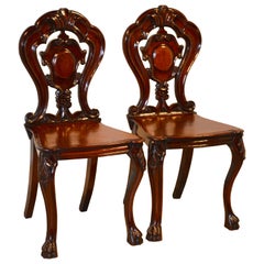 19th Century Pair of Mahogany Hall Chairs