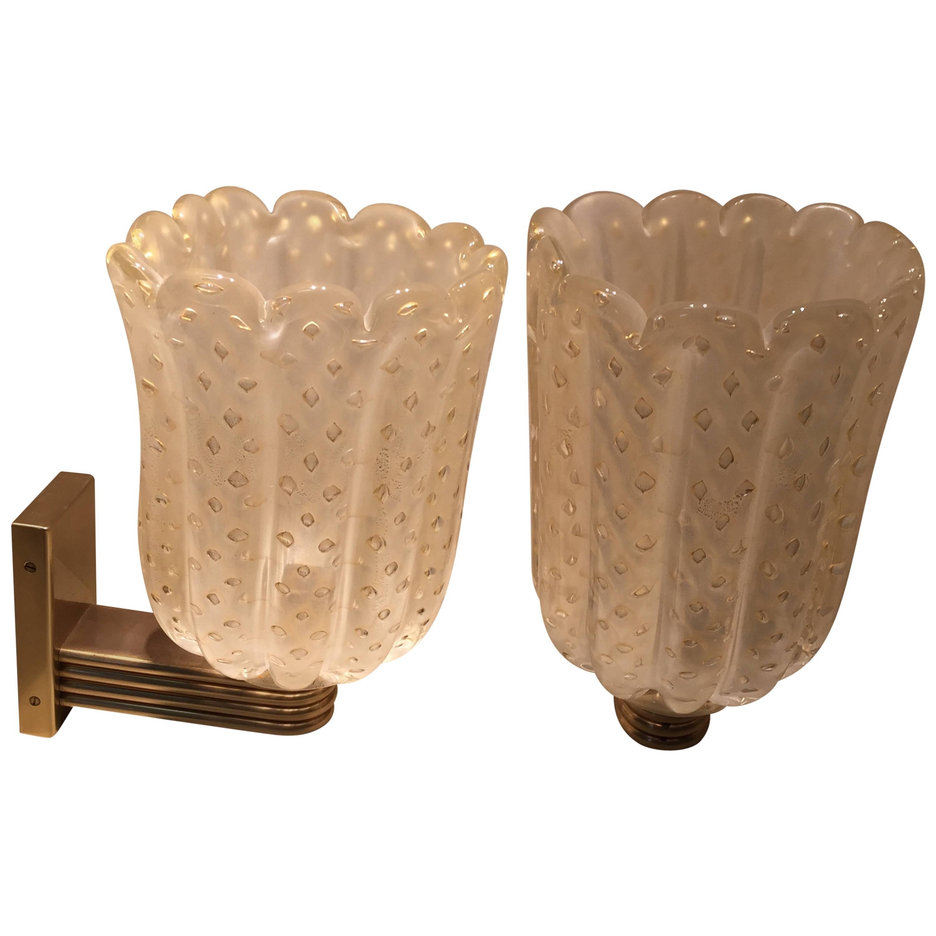 Mid-20th Century Couple of Sconces "Bullicanti" Made by Salviati Glass Factory For Sale