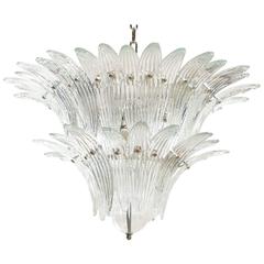 Italian Murano Two-Tier Clear Palmette Glass Chandelier by Venini 4