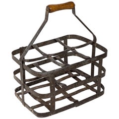 Antique Turn-of-the-Century Metal Bottle Carrier, France, circa 1900