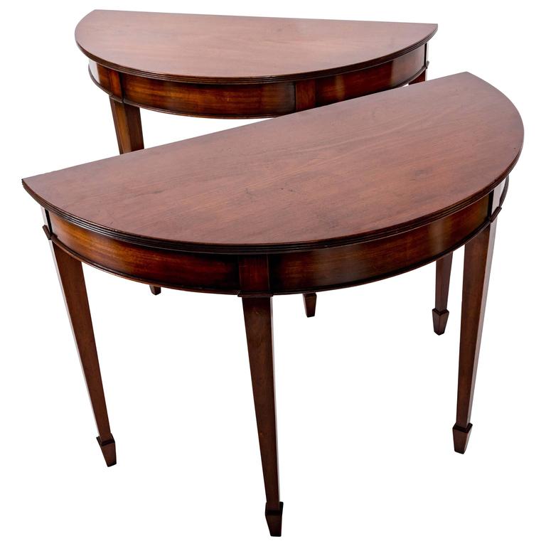 Pair of 19th Century Mahogany Demilune Tables, England, circa 1870 at 1stDibs