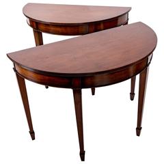 Pair of 19th Century Mahogany Demilune Tables, England, circa 1870 11