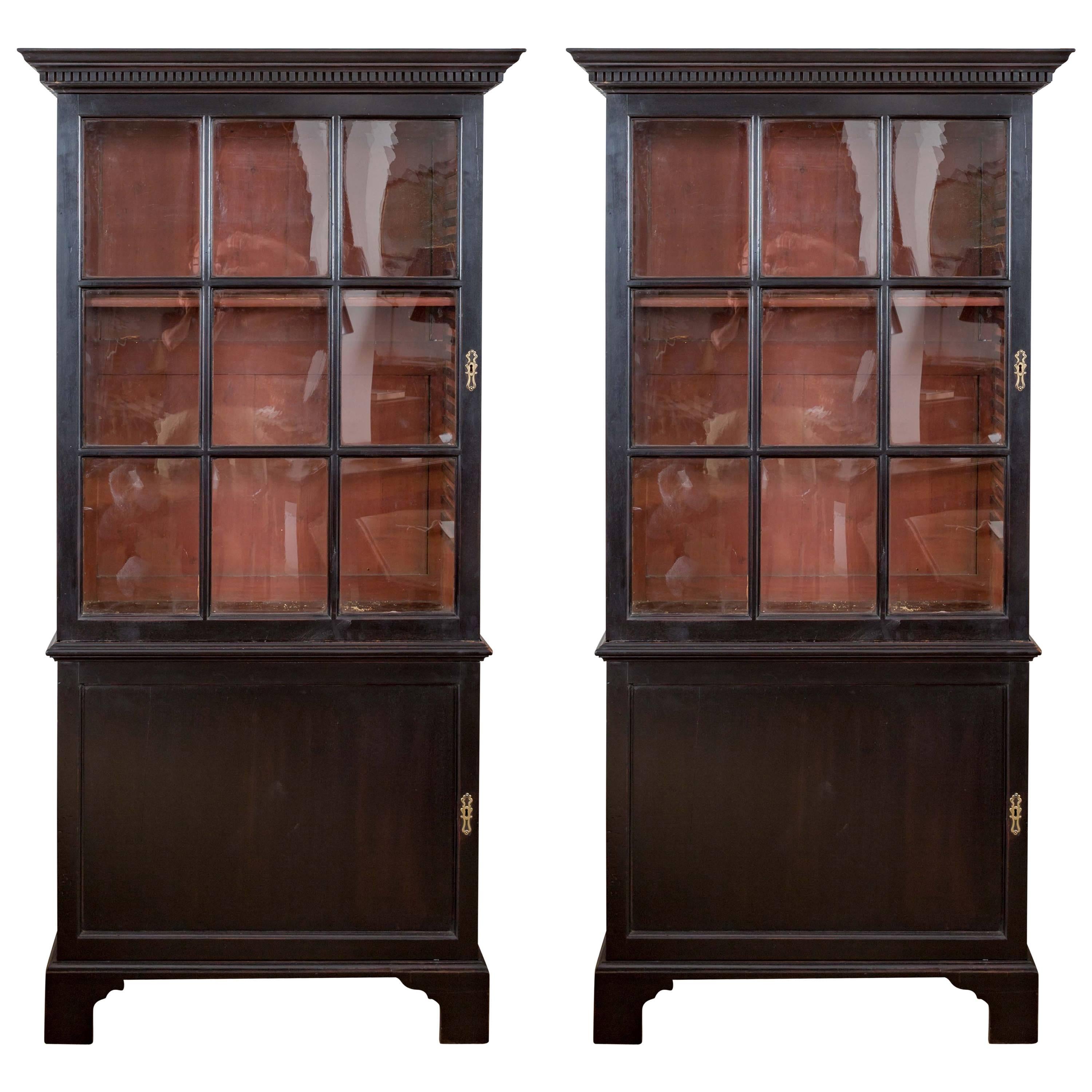 Pair of 18th Century Georgian Ebonized Bookcases, England, circa 1780-1790