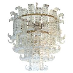 Italian Murano Four-Tier Felci Glass Chandelier