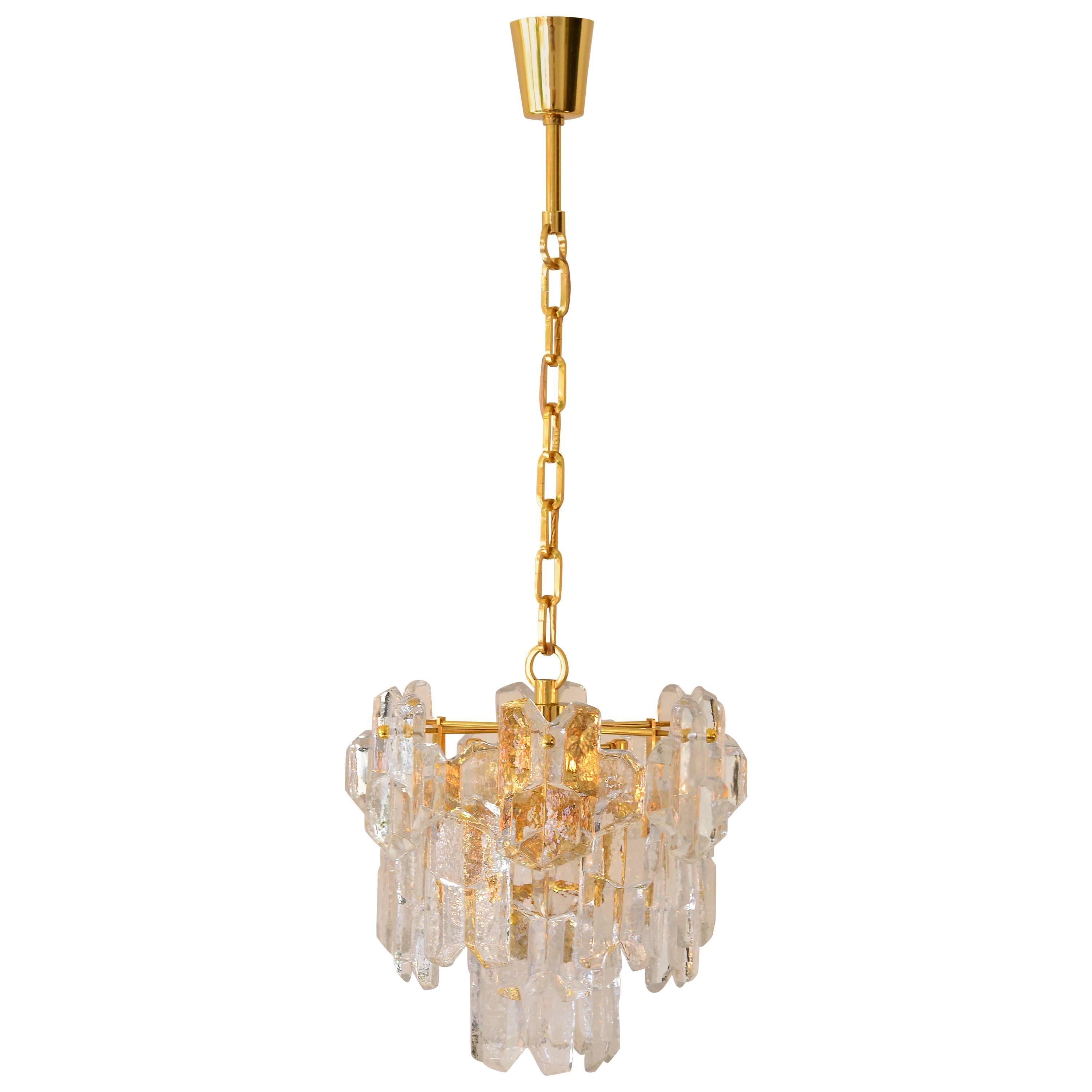 J. T. Kalmar Thick Textured Clear Glass Chandelier For Sale